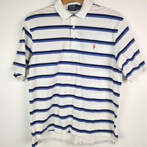 Polo Ralph Lauren Golf Fit  Polo Shirt Blue White Striped Cotton Casual Size L